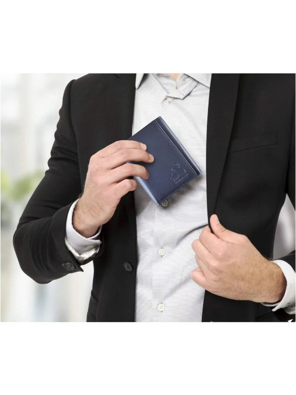 Elegant Trifold Leather Wallet for Men, RFID Blocking, Premium Nappa, Sky Blue